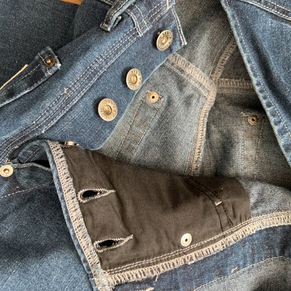 Vintage 90s Silver Jeans Flare Carpenter Denim Blue Overalls Size 5/31 - Picture 15 of 16